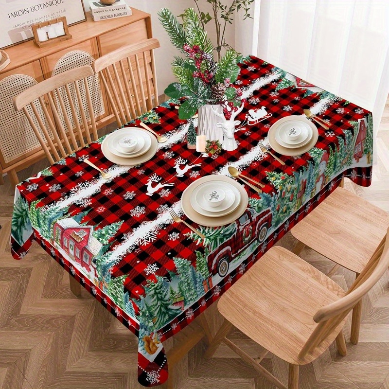 

1pc Red Christmas Tablecloth - , Rectangular Dining Decor For Home & Kitchen Parties