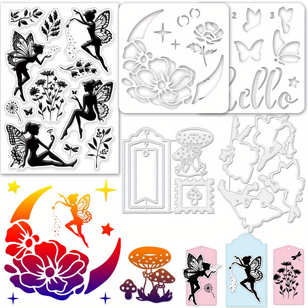 1bag 2pcs   fairy theme silicone clear stamps metal   cutting die cuts   stencils template for card making and diy embossing scrapbooking 0