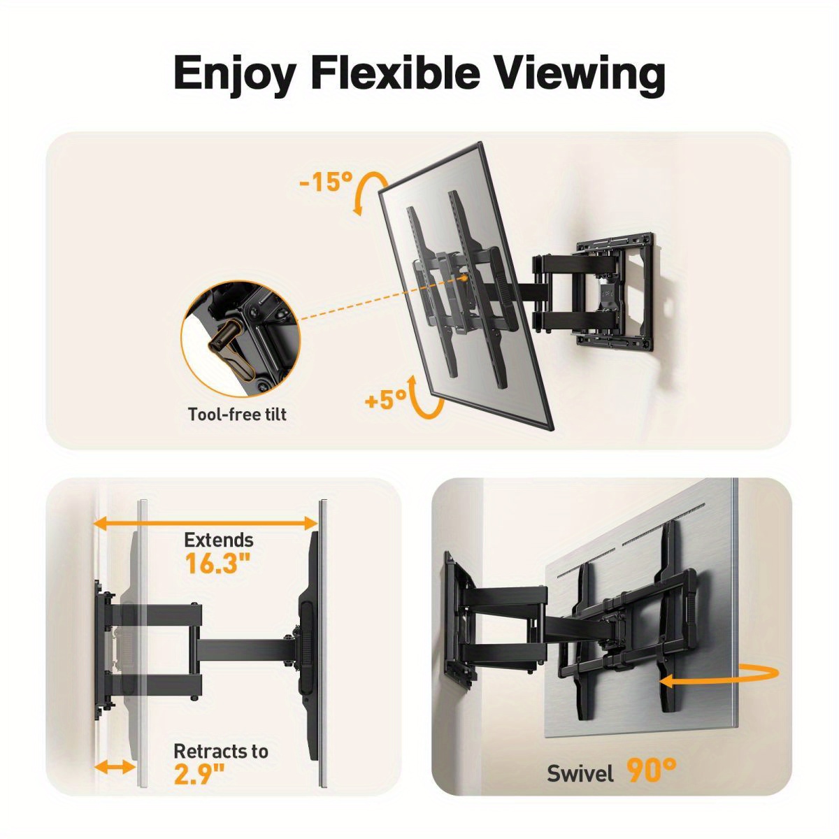 suporte de parede para tv   resistência,   completo, para tvs de 40-86 polegadas, até 132  . compatível com estacas de madeira de 12 /16 , vesa 600x400mm. design compacto para sala,   ou escritório. instalação  , sem ferramentas. detalhes 2