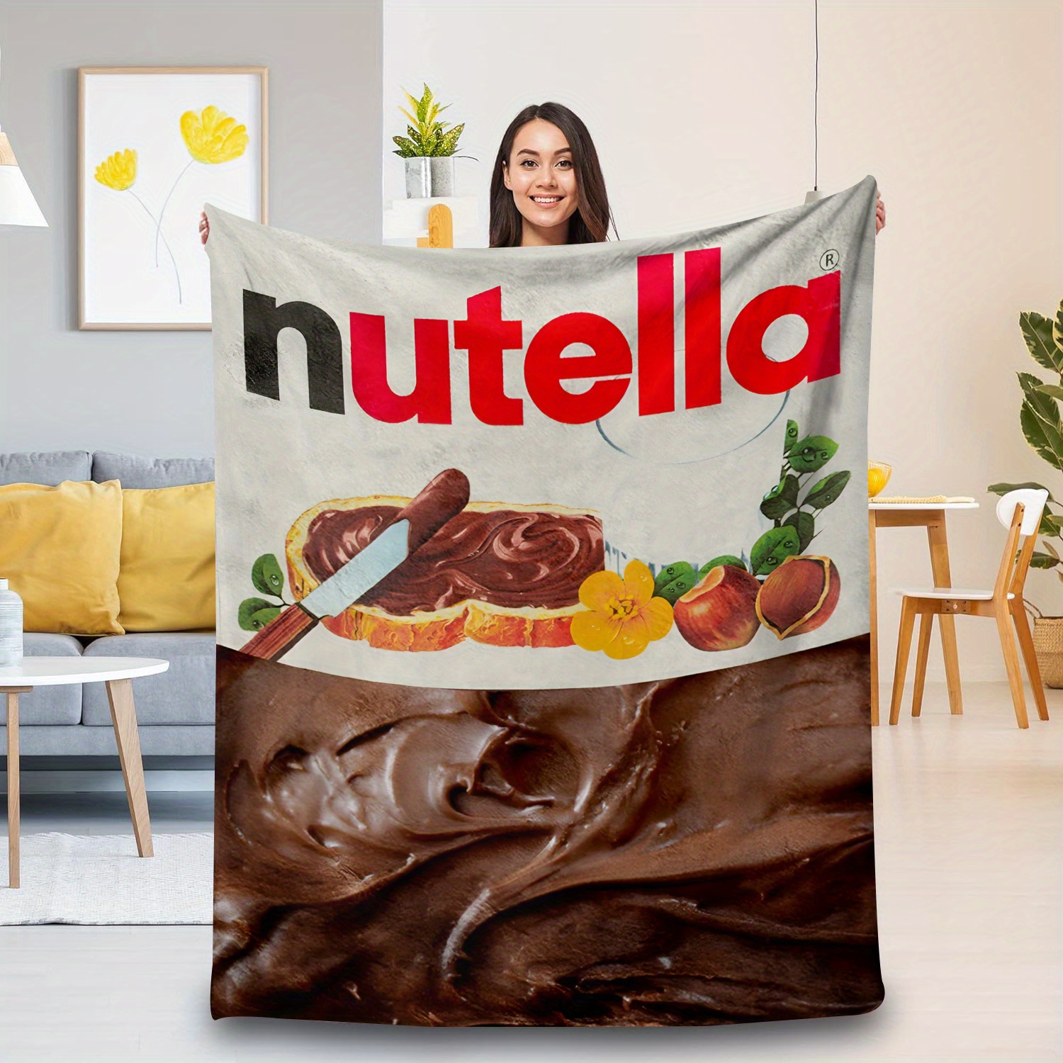 

Nutella Printed Flannel Fleece Blanket, Knitted Blanket , For Or Bed, Unique For Enthusiasts