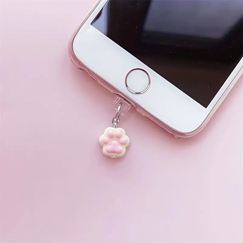 Image of 1pc Of Adorable Pink Cat Paw Dust Plug For Mobile Devices And Earphones, Compatible With For Iphone And Type-c Connectors