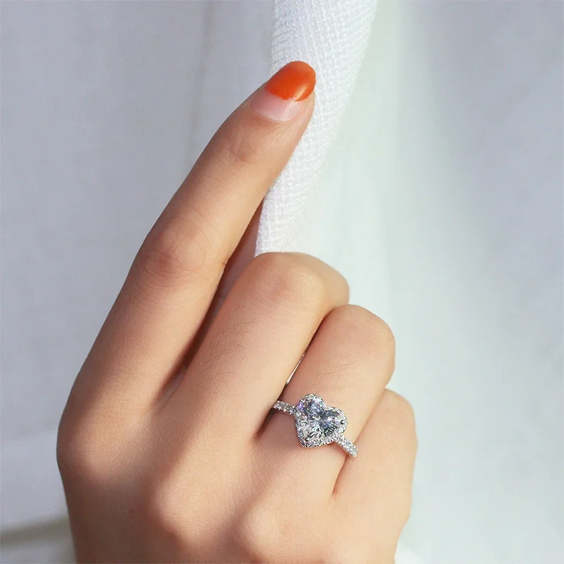 Women's Romantic Heart Shape Moissanite 925 Sterling Silver Ring, Gift
