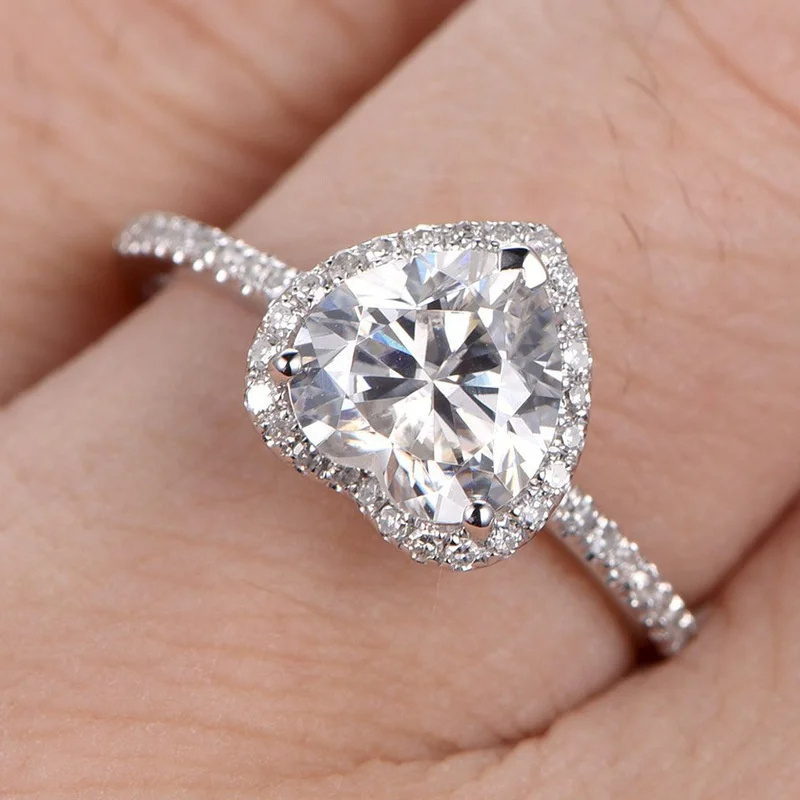 Women's Romantic Heart Shape Moissanite 925 Sterling Silver Ring, Gift