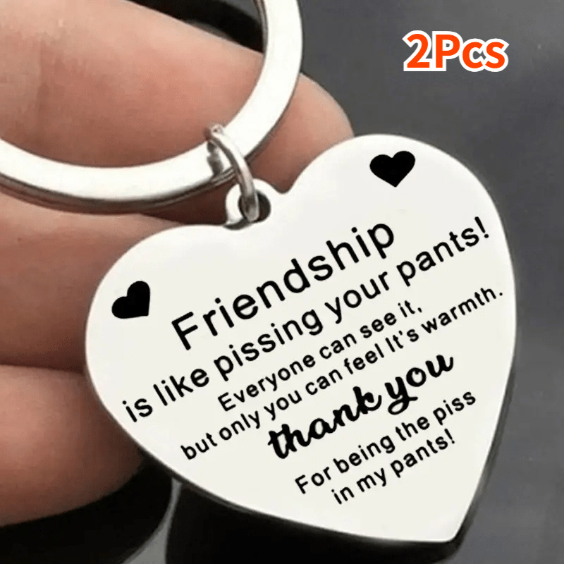 

2pcs Fashion Casual Stainless Steel Heart Engraved Letters Key Chain For Best Friend