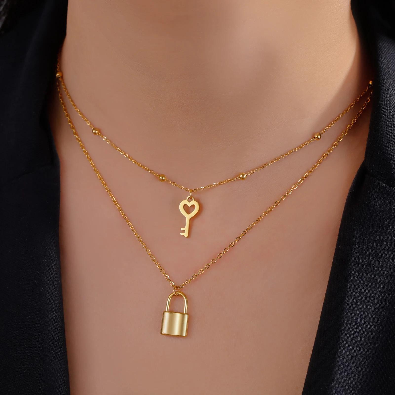Women's Heart-Shaped Key Lock Necklace, Romantic Gift