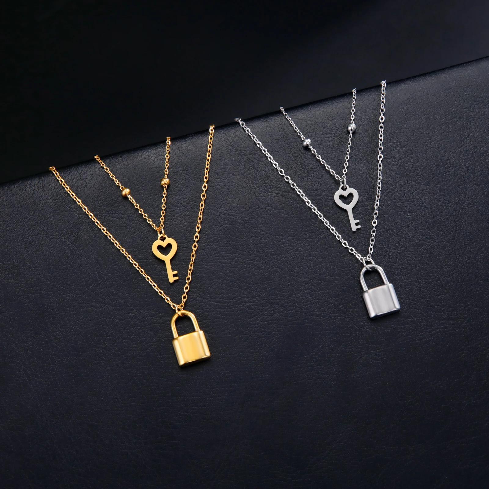 Women's Heart-Shaped Key Lock Necklace, Romantic Gift