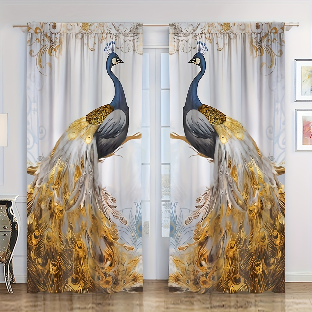 

2pcs, Polyester Material, 2 Pattern Prints, Light Filtering Curtains, Suitable For Decoration In , Bedrooms, Living Rooms, Offices And Homes, Pole , Suitable For Pole Installation