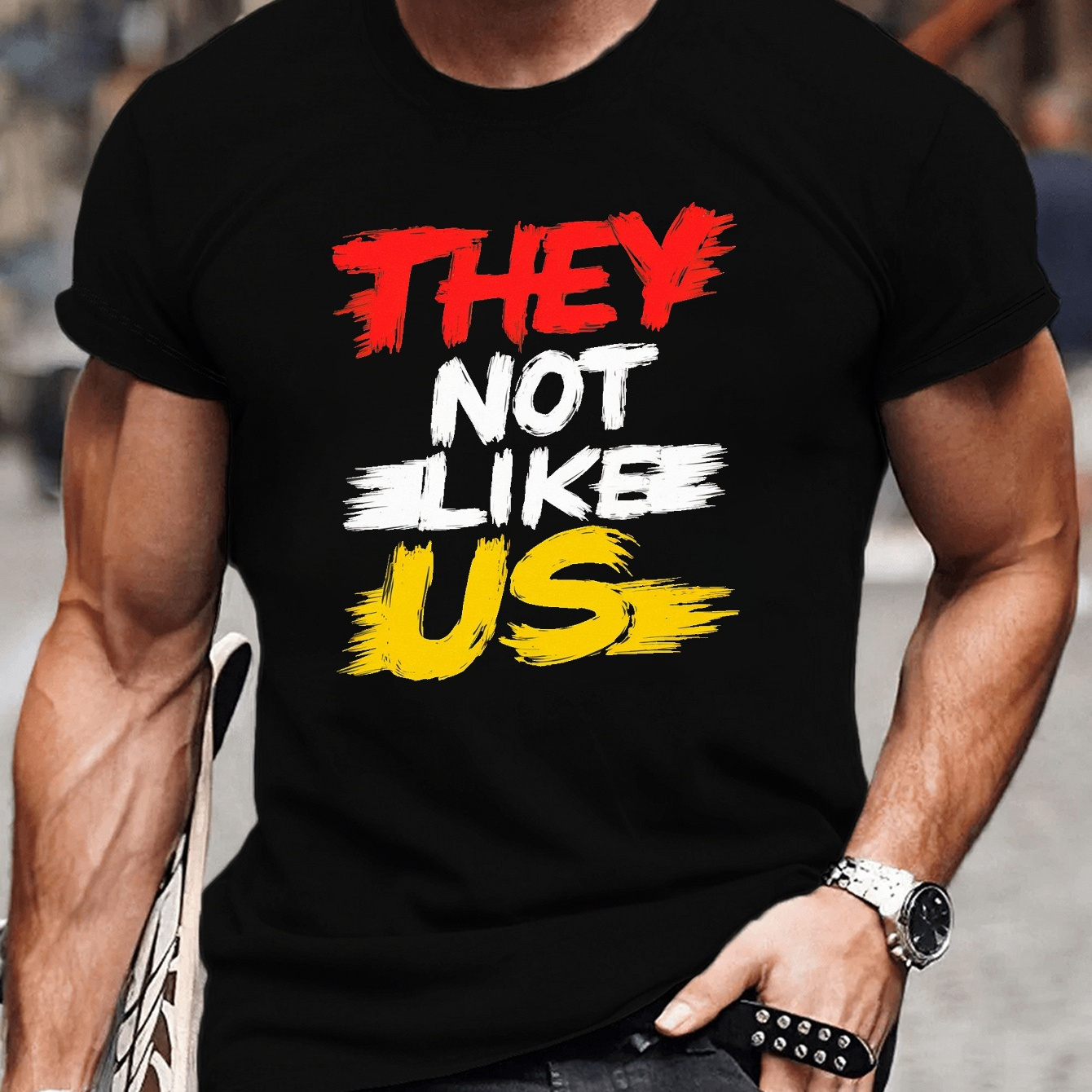 

They Not Like Us. Printed Men's Plus-size Multi-functional Casual Short-sleeved T-shirt, Stylish Breathable Top, Plus-size, Daily Commute