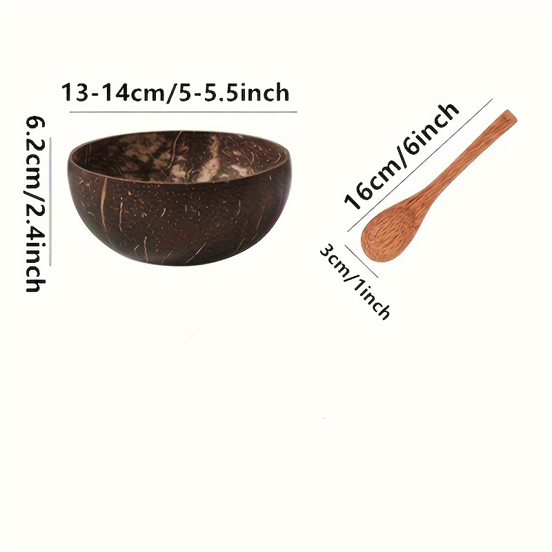 handcrafted coconut shell salad bowl set with wooden spoons sustainable   serving salads fruits   2pcs details 2