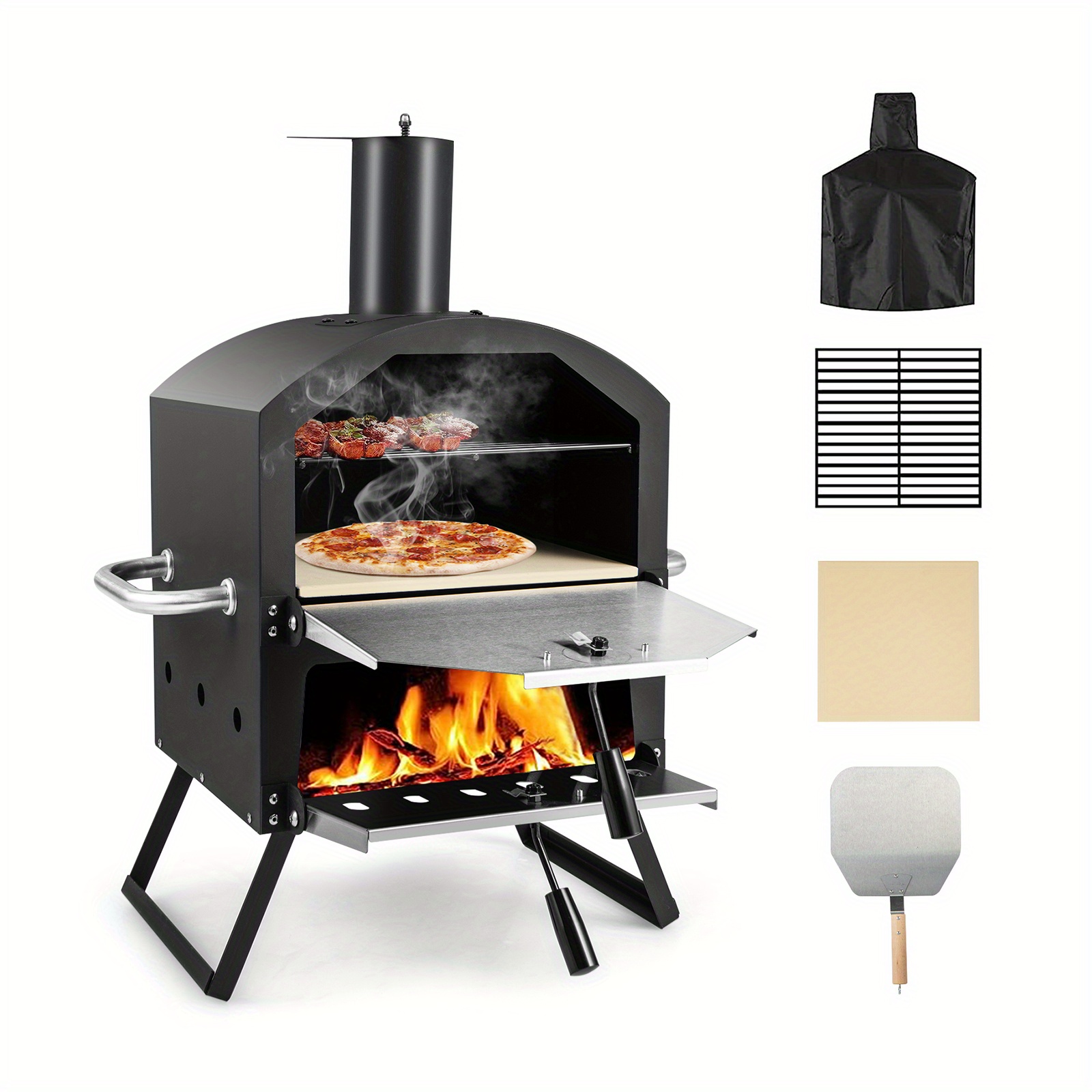 TEMU Multigot Outdoor Pizza Oven, Pizza Maker With Anti-scalding Handles, Foldable Legs, 2-layer Outside Pizza Oven With Cooking Grill, Pizza Stone,