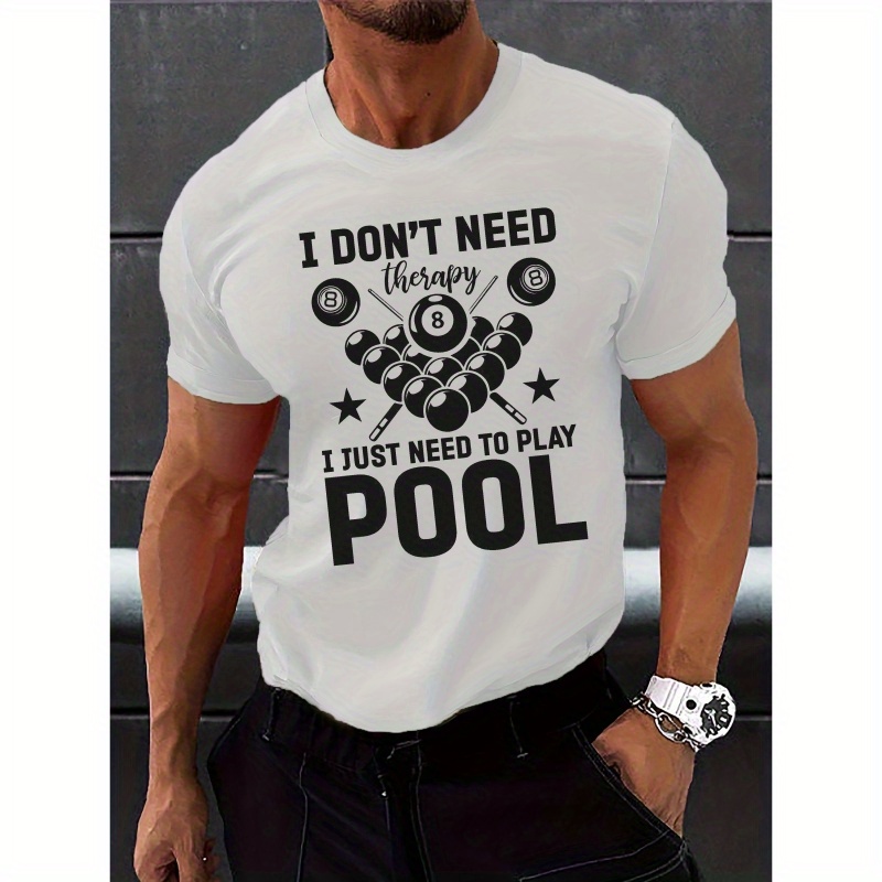 

Men's Summer Casual T-shirt With Billiards Print - Soft Polyester, Short Sleeve, Round Neck - Outdoor