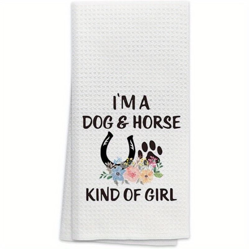 

18x26 Inch Super Soft Polyester Woven Kitchen Towel - Contemporary Dog & Horse Themed Oblong Dish Cloth, Machine Washable For Home, Kitchen, Restaurant, Party Decor With Horseshoe & Dog Paw Design