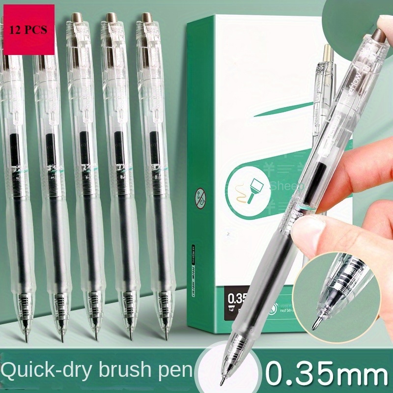 

12 Pcs Quick-dry 0.35mm Ballpoint Pens With Soft Rubber Sheath And Concave Design For Enhanced Writing Comfort - Suitable For Accounting And General Writing