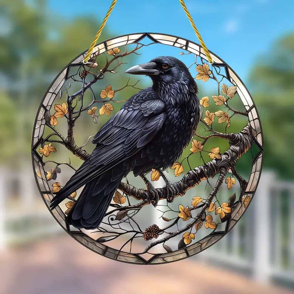 

Magic Crow Sun - Round Acrylic Translucent Window Hanging, Boho Style Decor For Home, Cafe, Apartment, Restaurant & Garden