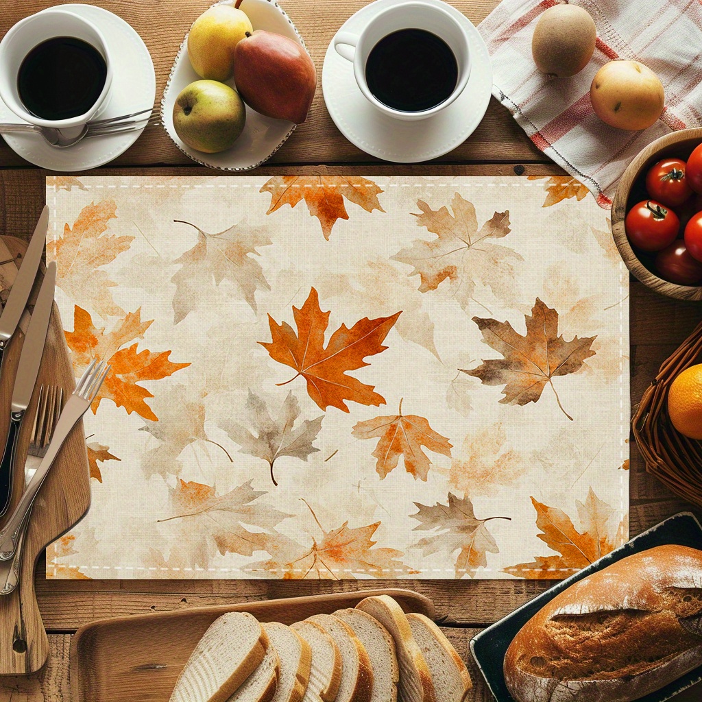 

Autumn Leaves Place Mats Set Of 4 - Woven Polyester Dining Mat For Table, Decorative Maple Leaf Design For Home, Kitchen Decor | Hand Wash - Ideal For Housewarming, Weddings, Parties