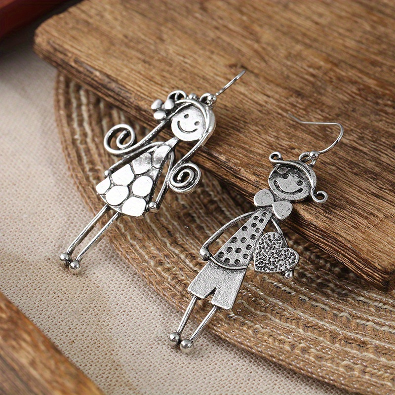 

Retro Minimalist Couple Character Earrings, 925 Silver Plated, Women's Or Gift