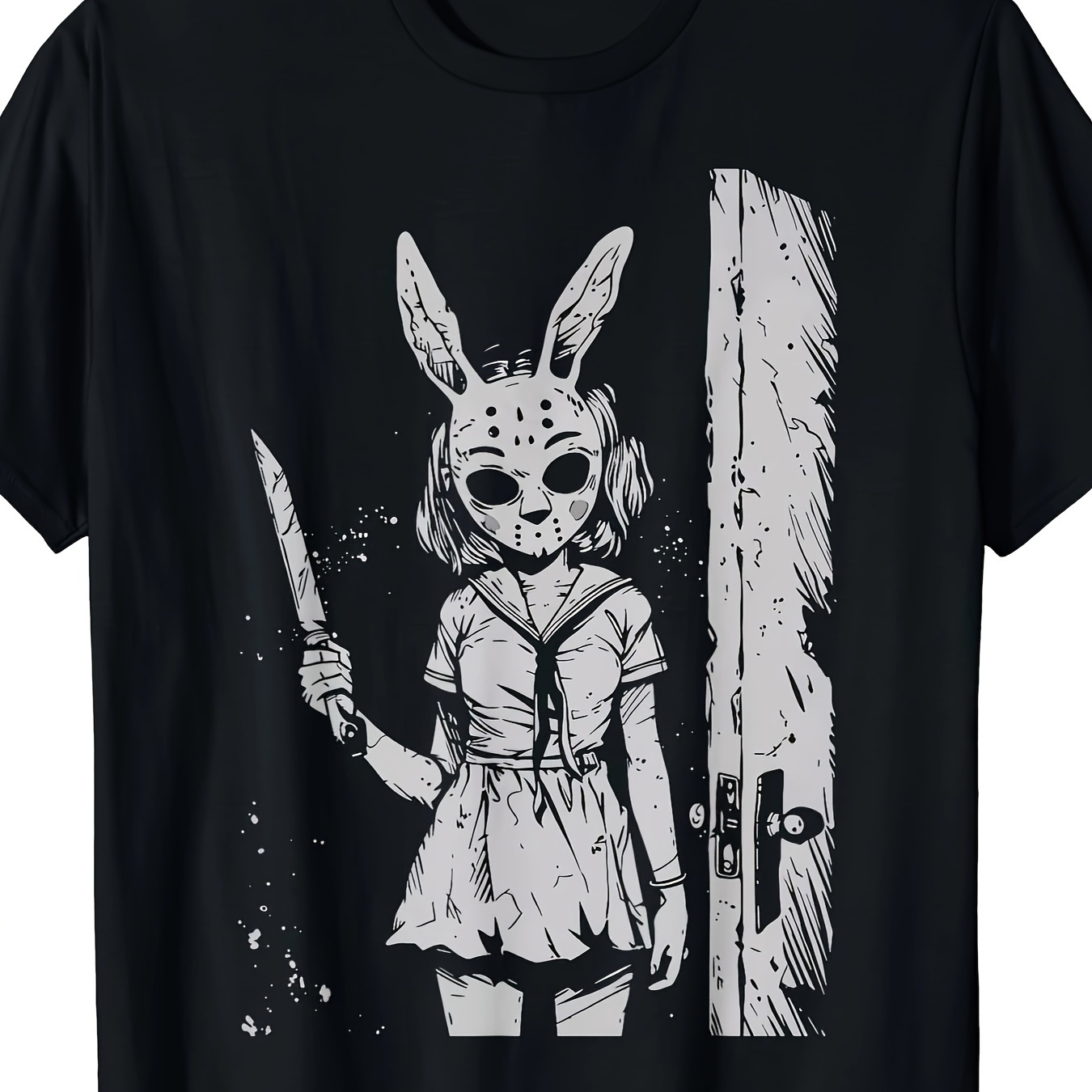 

Alternative Gothic Killer Horror Anime, 1 Piece, 100% Cotton T-shirt, Rabbit Mask Girl, Design Print, High Quality Breathable Material, Casual And Versatile