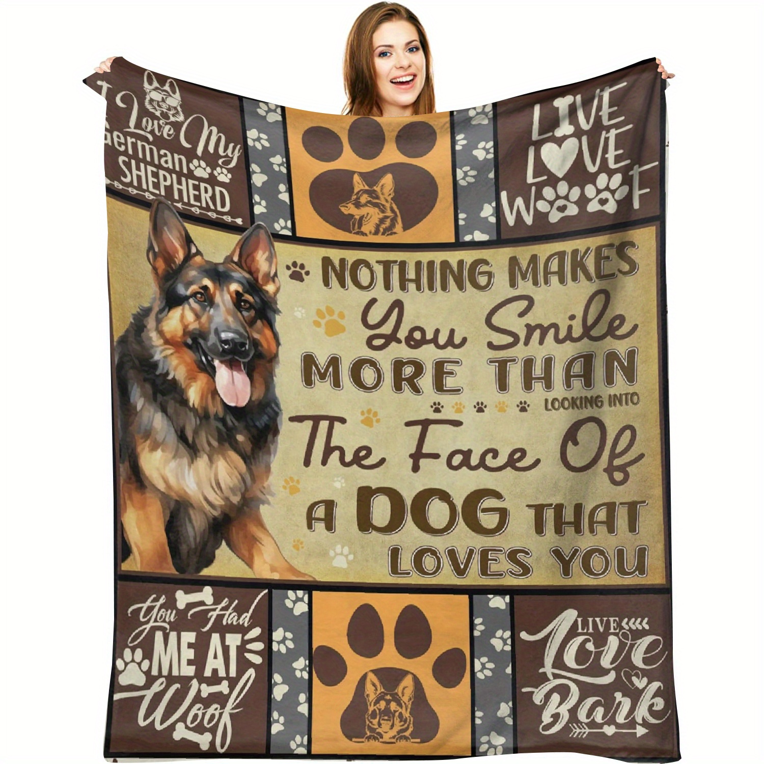 

All-season Soft Flannel Fleece Blanket - German Shepherd Dog Themed Print, Cozy Knitted Polyester Throw, Digital Print, Lightweight And Warm Style Cover For Dog Lovers, Decorative Gift