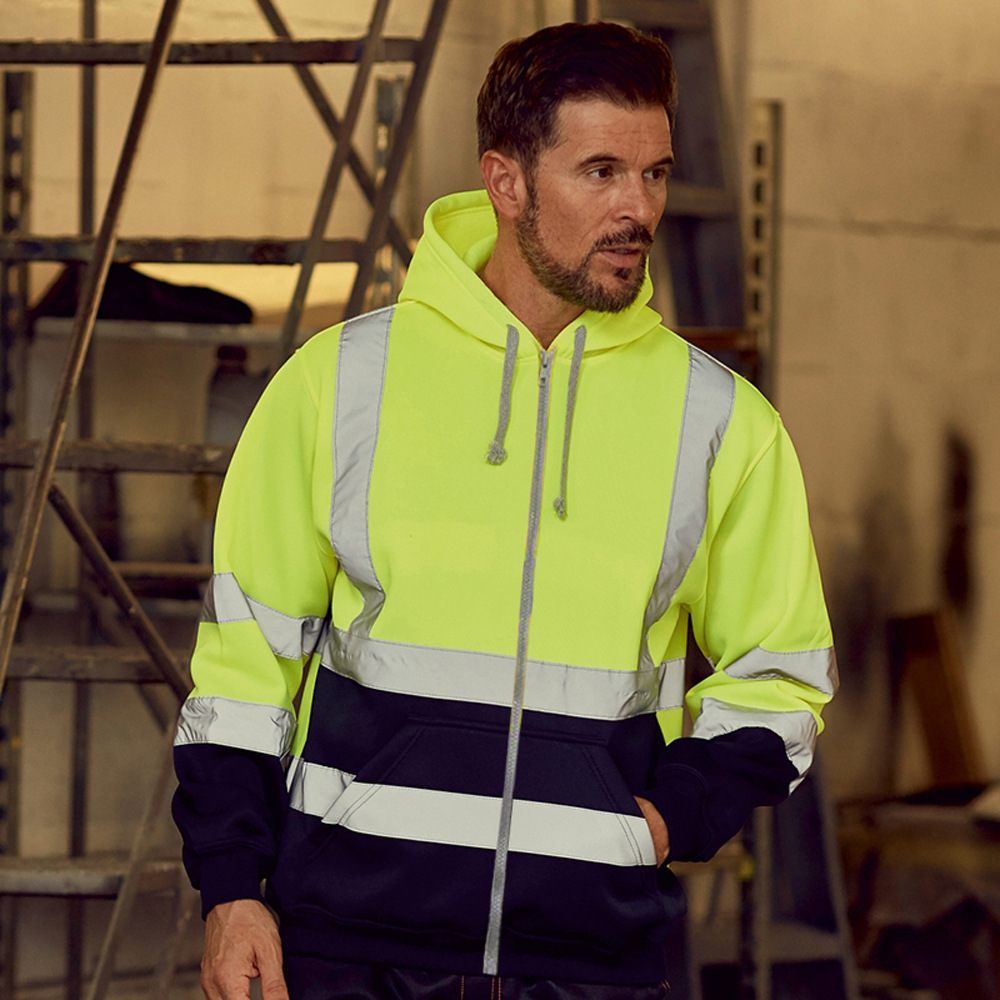 

Men's High-visibility Safety Jacket - , Breathable Polyester, Zip-up Hooded Coat With Elastic Hem & Side Pockets, Ideal For Construction & Outdoor Work, Machine Washable