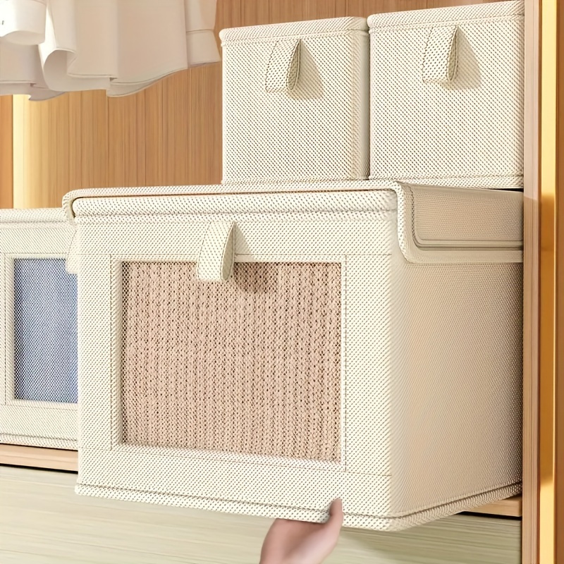 

4pcs Oxford Cloth Storage Box With Cover, Window Visible Clothes Storage Box