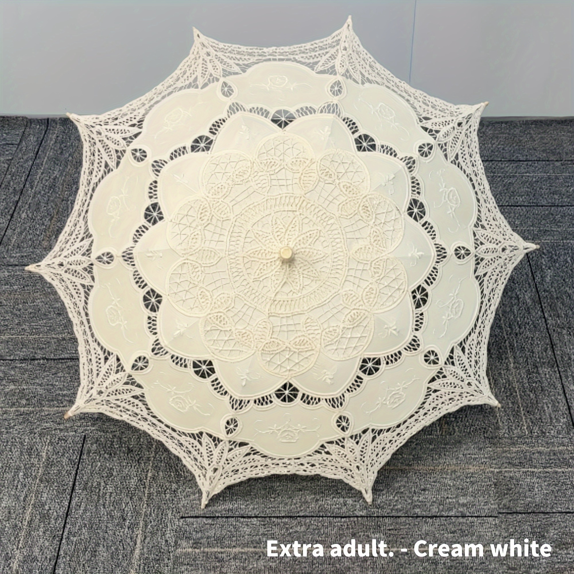 Image of Wedding Lace Umbrella, Lace Floral Umbrella, Hand Embroidered Umbrella, Bridal Bridesmaid Wedding Umbrella, Photo And Tea Party Decoration, Straight Wooden Handle Umbrella