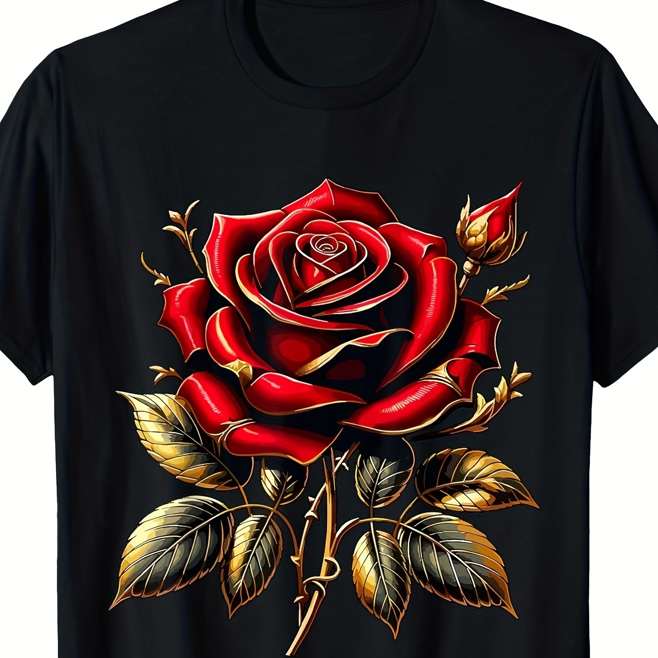 

Premium, 1 Piece, 100% Cotton T-shirt, Red Rose, Design Printing, High-quality Breathable Material, Casual Everything, Sweat Absorption, Skin Friendly, Round Neck Cover