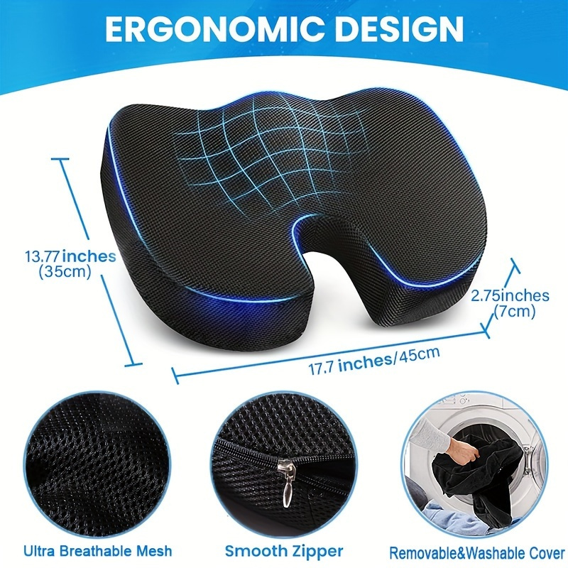 

1pc Ergonomic Memory Foam Seat Cushion With Breathable Mesh Cover For Car, Computer, Wheelchair - U-shaped Design For Back Sleepers, Zipper Closure, Hand Washable, Boho Style - Suitable For Ages 14+