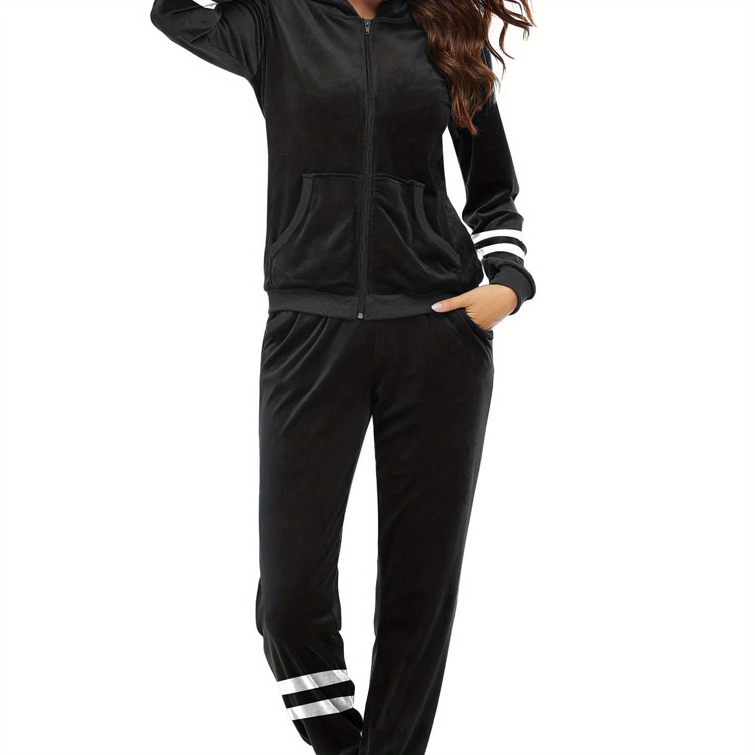 

Womens Casual Velvet Tracksuit Set Full Zipper Hoodie Long Workout Pants Tracksuit Jogging Suits