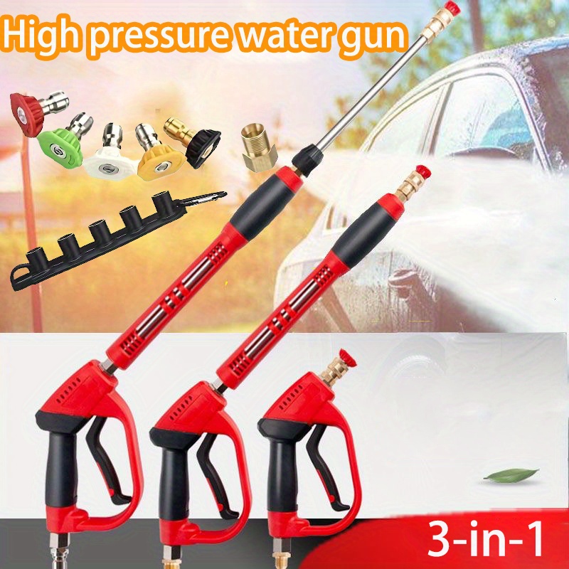 

1pcs 3-in1 High Pressure Washer Kit Red High Power Washer With Replacement Wand Extension With 5 Nozzle Heads, 3 Lengths, M22 , 1/ 4" Quick Connector Outlet, Adjustable For Outdoor Garden Cleaning