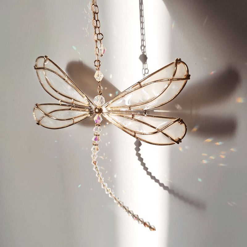 

Dragonfly Crystal Suncatcher - Decorative Metal Hanging Prism With Gem Accents For Garden, Home & Car