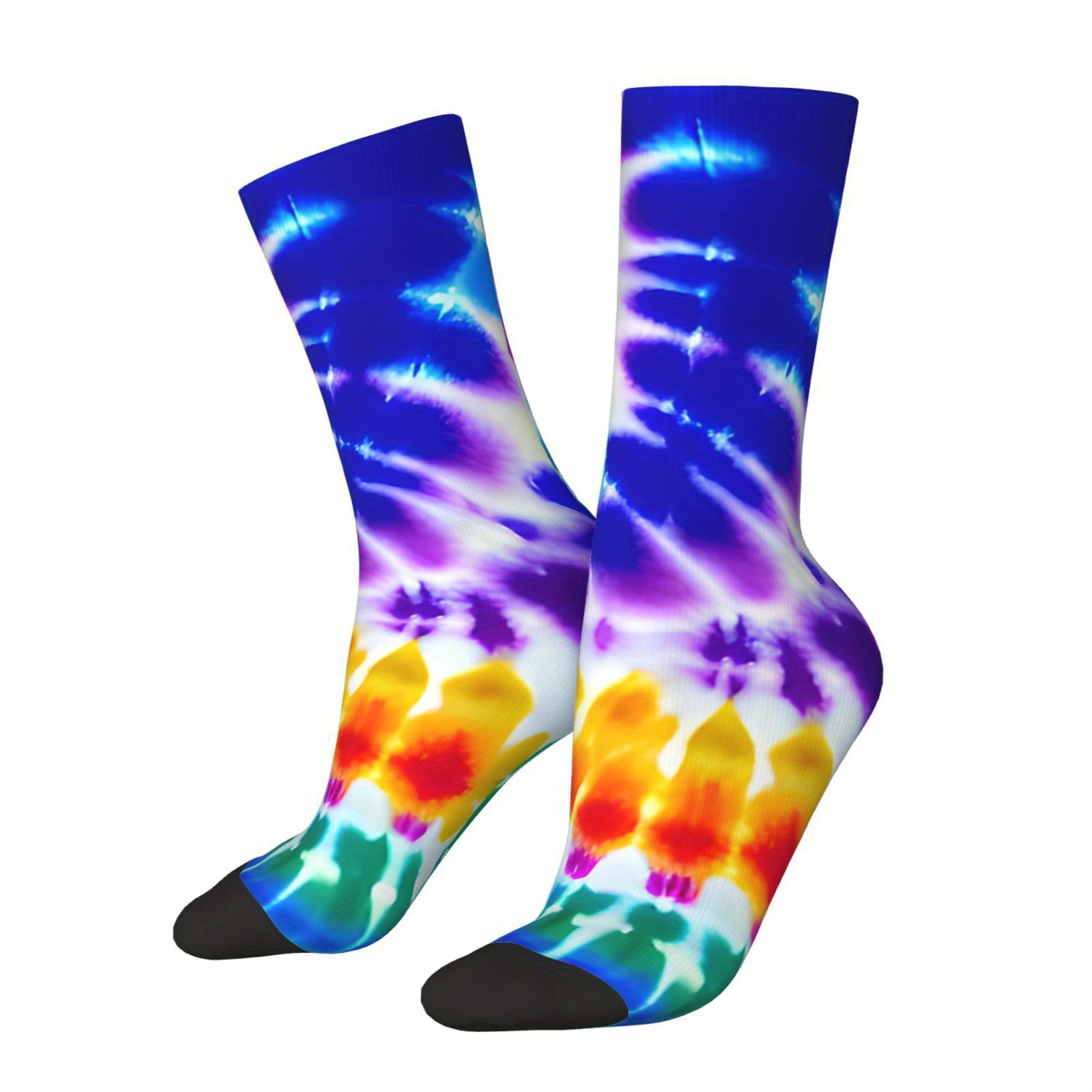 

Tie Dye Pattern 1 Pair Men's Mid-calf Crew Socks, Breathable Comfy Casual Socks Sweat-absorbing Fashion Sports Socks For Basketball Running