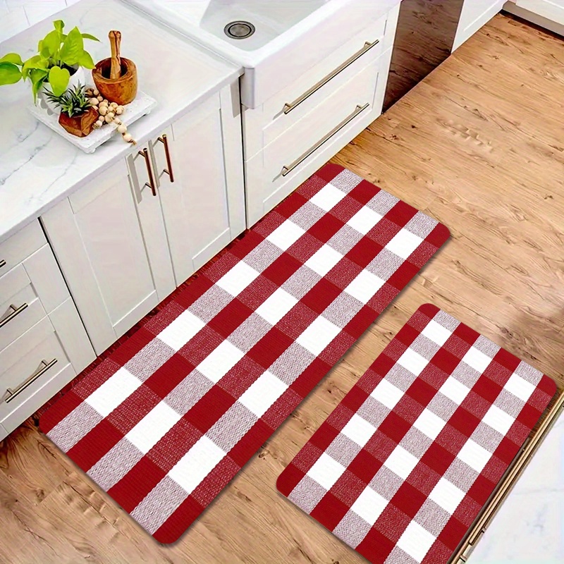 

1pc Christmas Red And White Checkered Decorative Floor Mat, Anti-slip Multifunctional Door Mat For Home, Porch, Kitchen, Farmhouse Entrance - Waterproof Polyester, Machine Washable, Best For Christmas