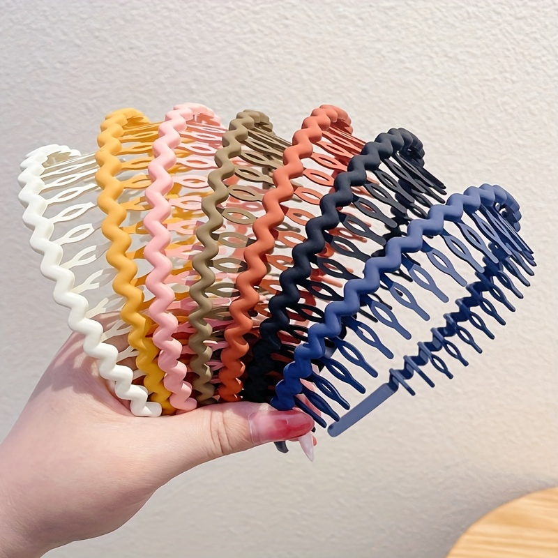 TEMU 7pcs Wave Pattern Hairbands With Teeth, Plastic Casual Headbands, Non-feathered Hair Accessories For Women