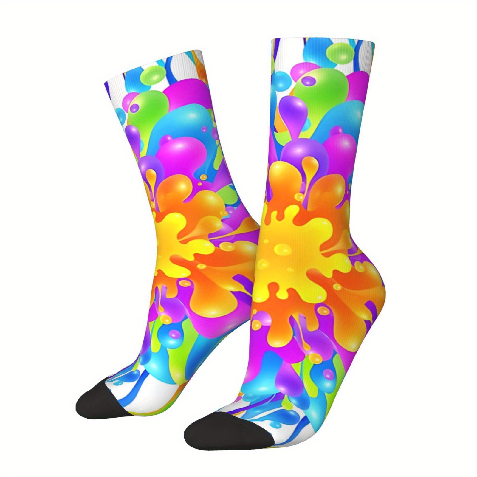 

1 Pair Men's Paint Crew Socks - Fun Hip Hop Style, Seamless Polyester , Idea, Cute Socks