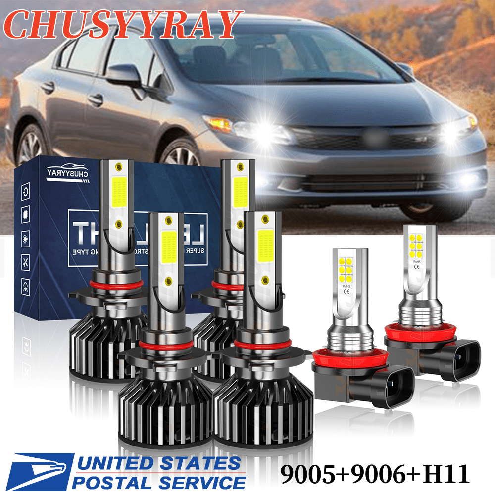 TEMU Led Headlight Fog Light Bulbs Combo 9005+9006+h11 Fit For 2006-2015 27000lm 6000k White, Pack Of 6