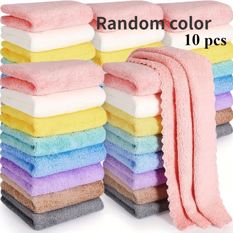 10pcs Random Color Washcloths, Solid Color Handkerchiefs, Lightweight Square Towels For Home Bathroom, Contemporary Style