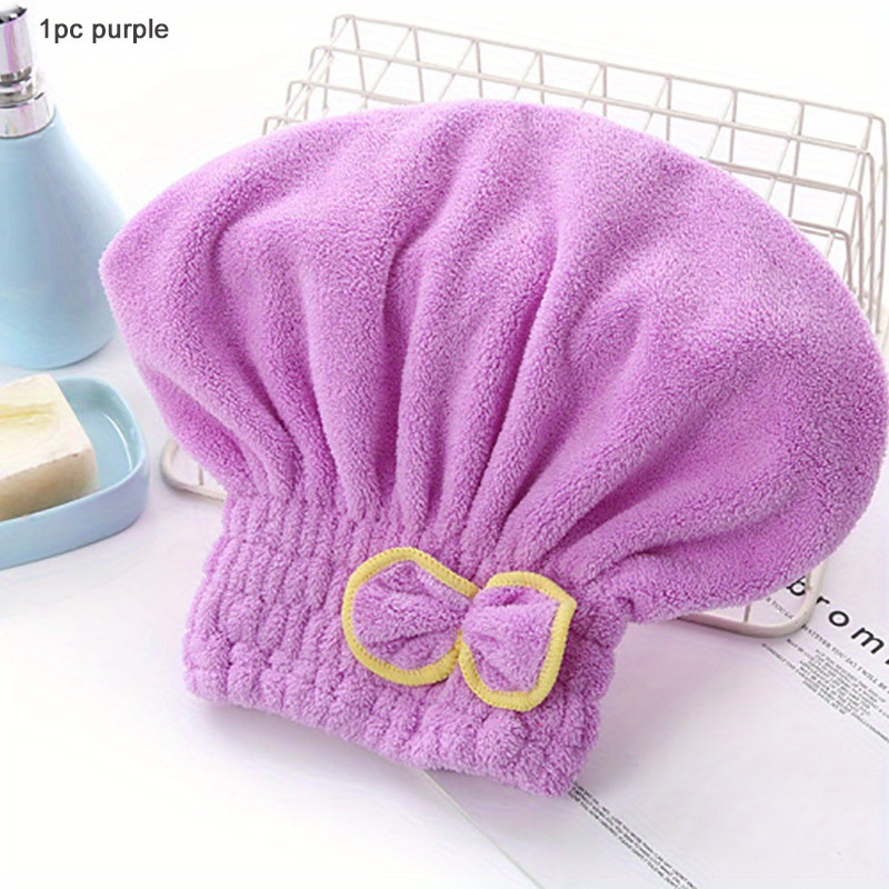 TEMU 1/2/4-pcs Cute Quick- Caps With Bow Decoration, Elastic Absorbent Hair Drying Bonnet, Fluffy Fast-drying Towel For All Hair Types, Gift For