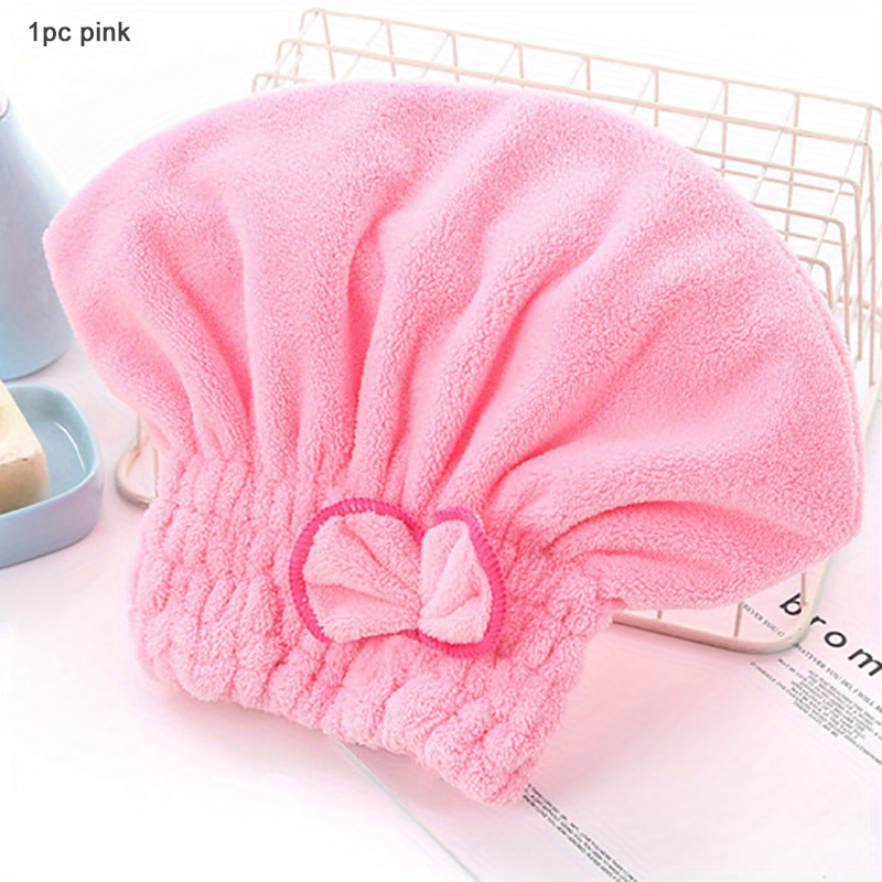 Image of 1/2/4-pcs Cute Quick- Caps With Bow Decoration, Elastic Absorbent Hair Drying Bonnet, Fluffy Fast-drying Towel For All Hair Types, Gift For Family, , Girlfriend, 4-pcs And 2-pcs - Random Colors