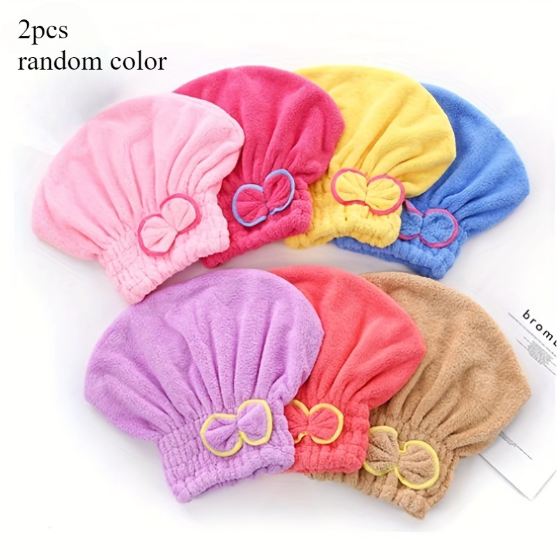 TEMU Lot de 1/2/4 Bonnets de Douche Mignons à Séchage Rapide avec Décoration Nœud, Bonnet de Séchage de Cheveux Élastique et Absorbant, Serviette