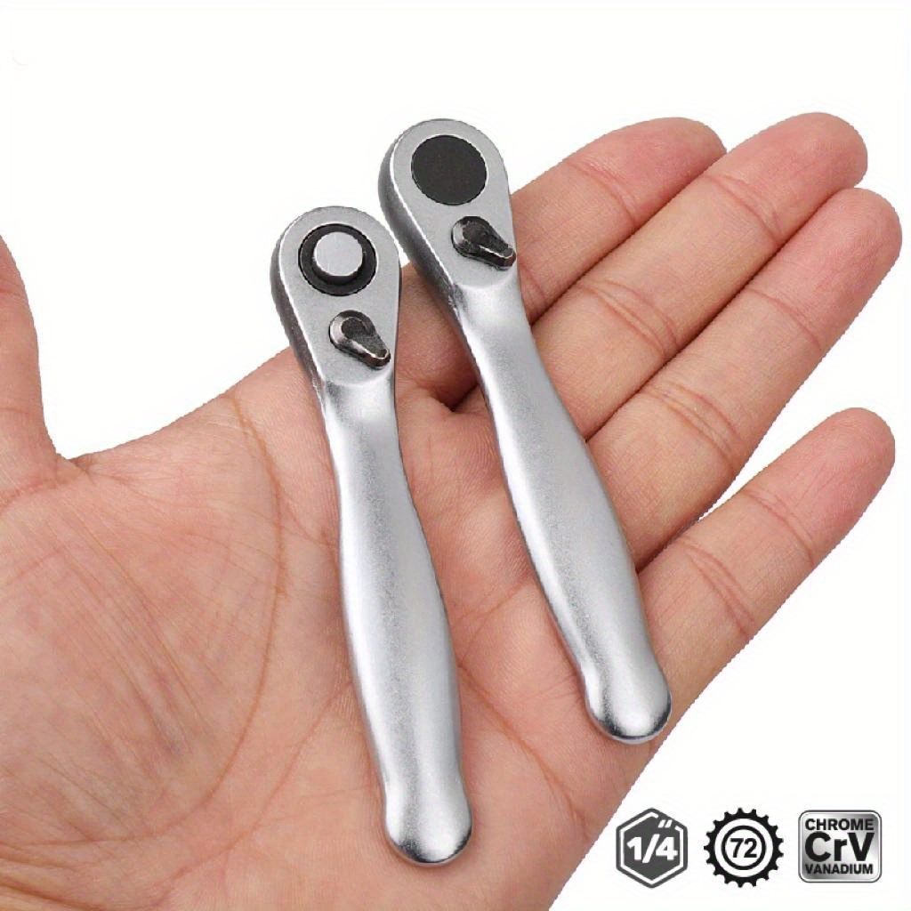 

Mini Ratchet Bit & Plum Handle Set: 1/4" Drive, Magnetic Blind Holes, Chrome , 60 Tooth Ratchet, M9mm Socket, Not Included Bit