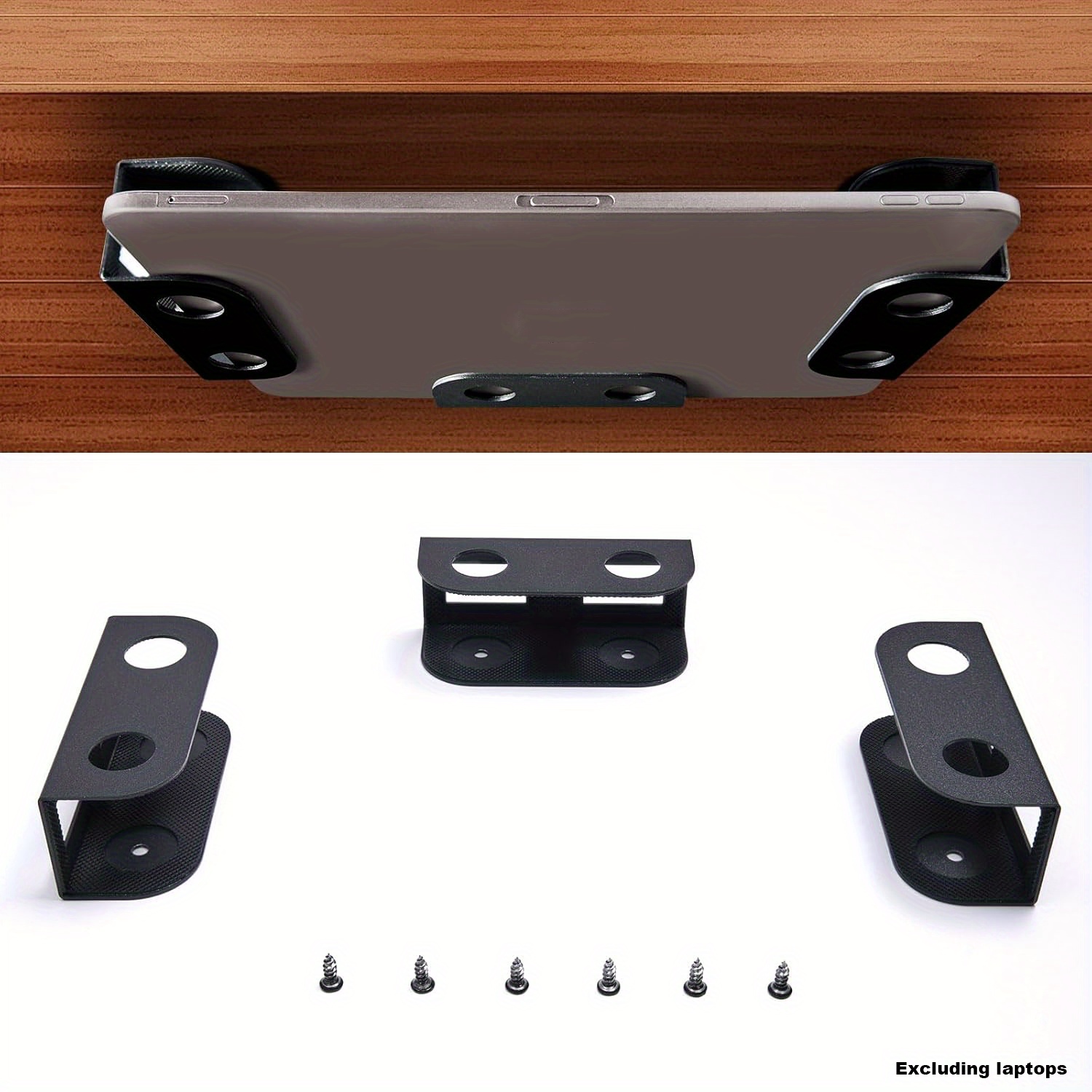 Secure Metal Wall Mount Tablet Holder - Invisible Under-desk Storage Bracket With 4 Adhesive Pads For Tv, Game Console & Accessories, Desk & Drawer Organizer For Home Storage