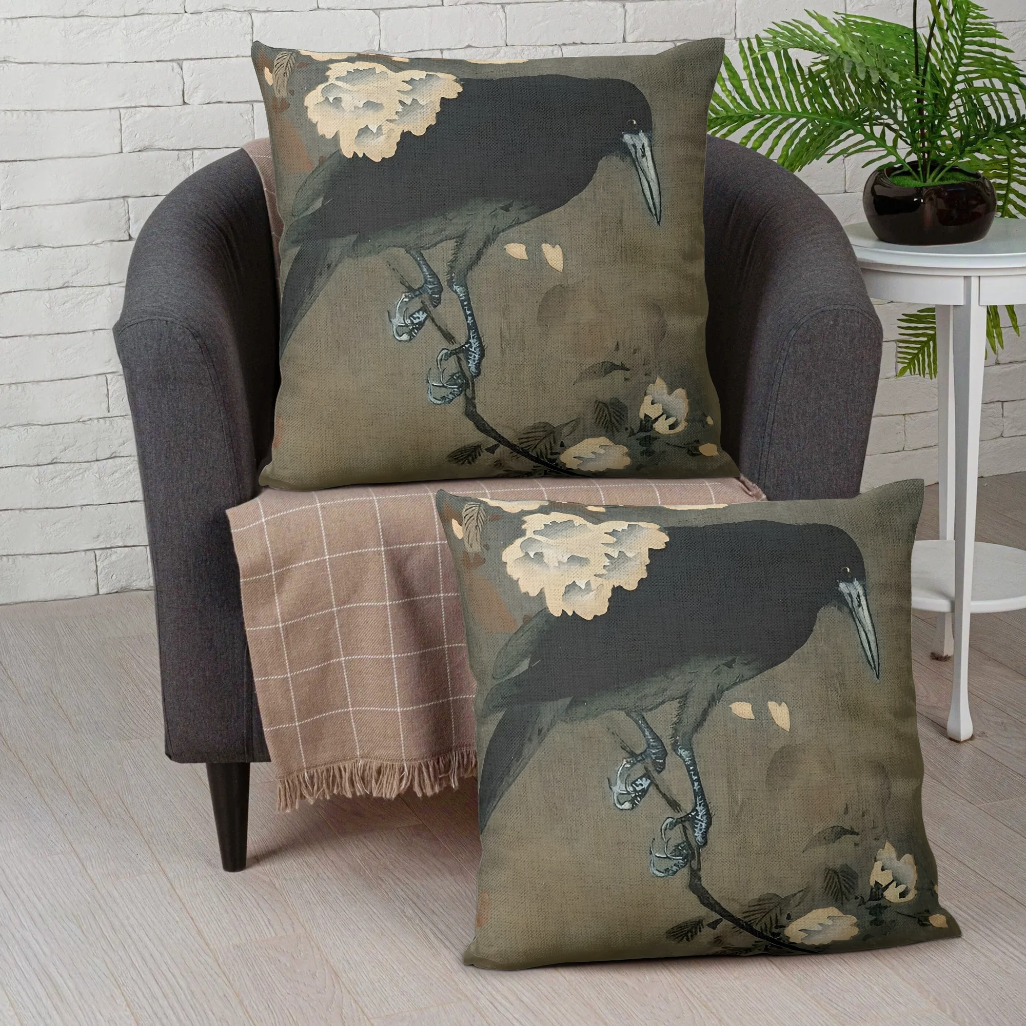 

2pcs, Crow And Flower Pillowcase, Soft Double-sided Pillowcase, Suitable For Home Bedroom, Office, Living Room And Sofa Home Decoration, 18x18in Without Pillow