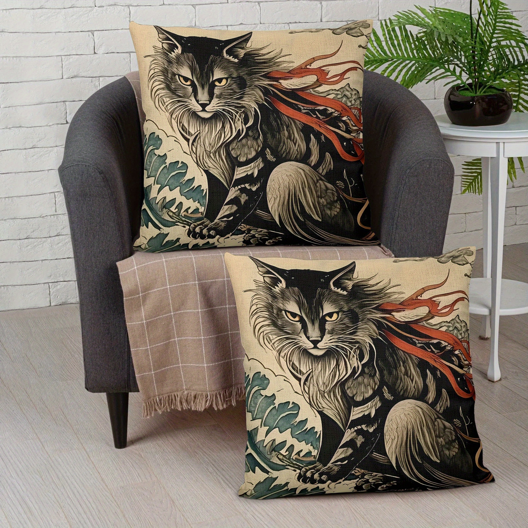 

2pcs Vintage Cat Throw Pillow Covers, Soft Double-sided Design For Decor - Bedroom, Living Room, Sofa - 18x18in, Zip Closure, Machine Washable (pillow Inserts Not Included)