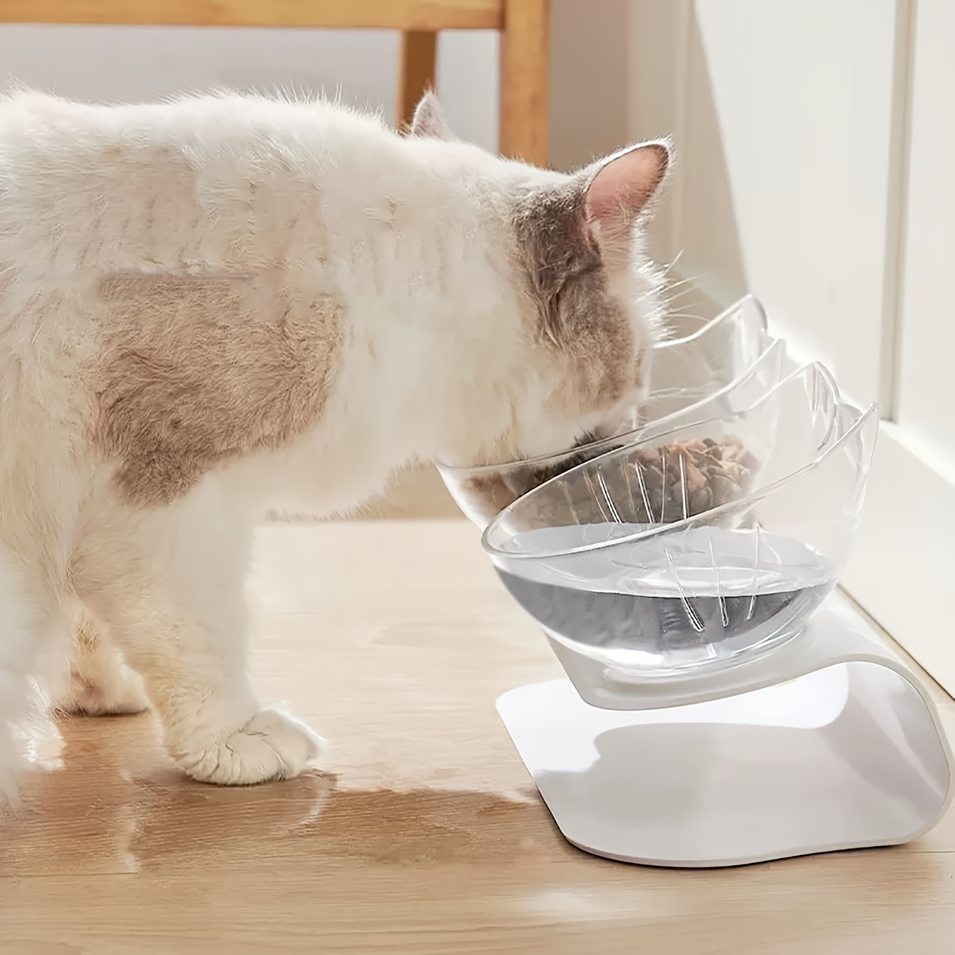 

Elevated Cat Feeder And Water Bowl Set - Plastic, Non-slip, Neck-protecting Design For Cats