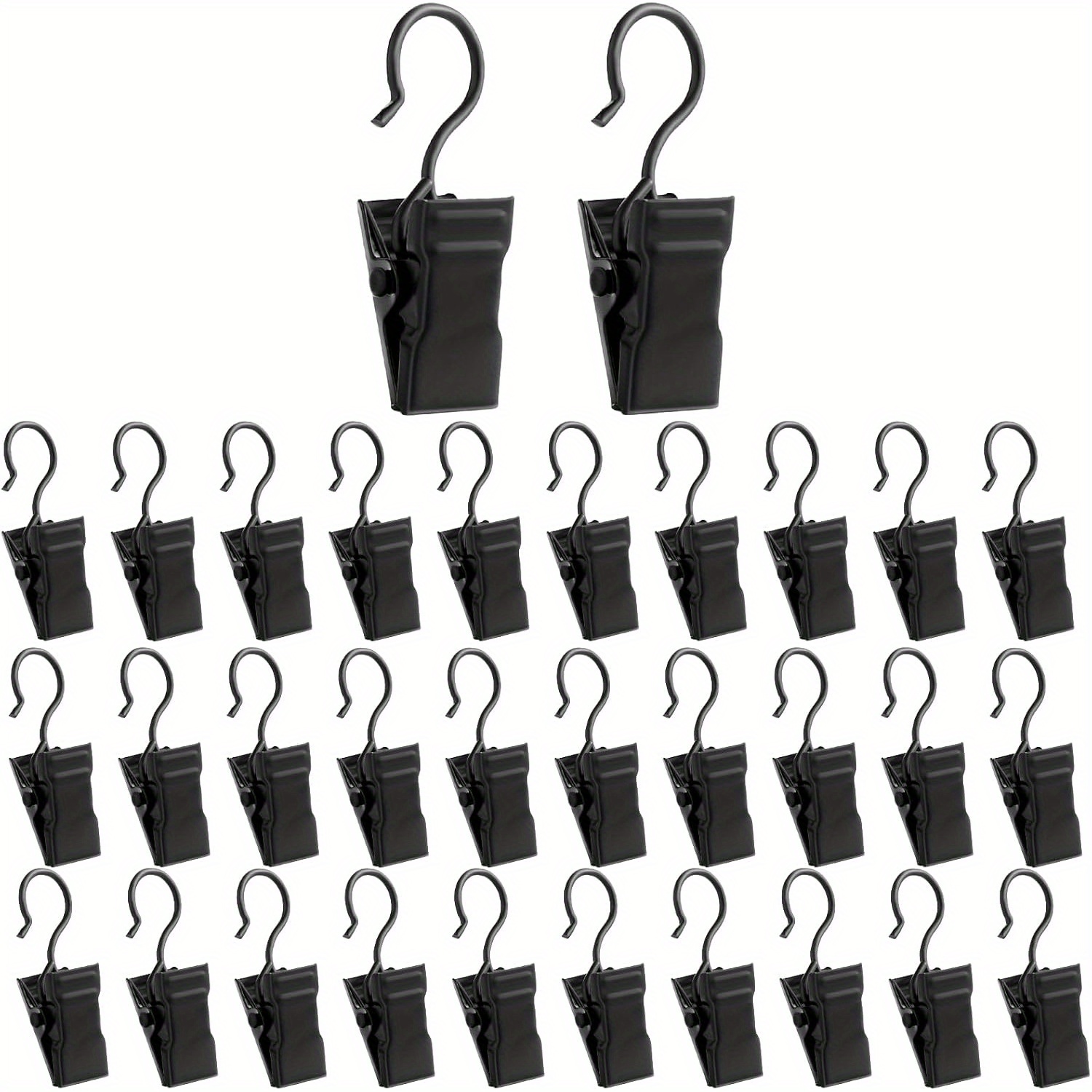 TEMU 100pcs Black Stainless Steel Curtain Clips With Easy-hang Hooks - Bedroom & Home Decor, Metal Hanging Clips For Curtains And More