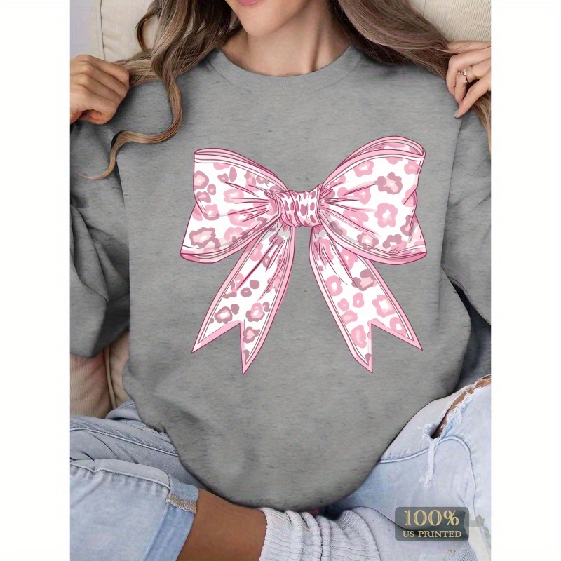 

Leopard Large Pink Bow 2024 Original Womens Sweatshirts Crew Neck Pullover Casual Comfy Fall Fashion Outfits Clothes