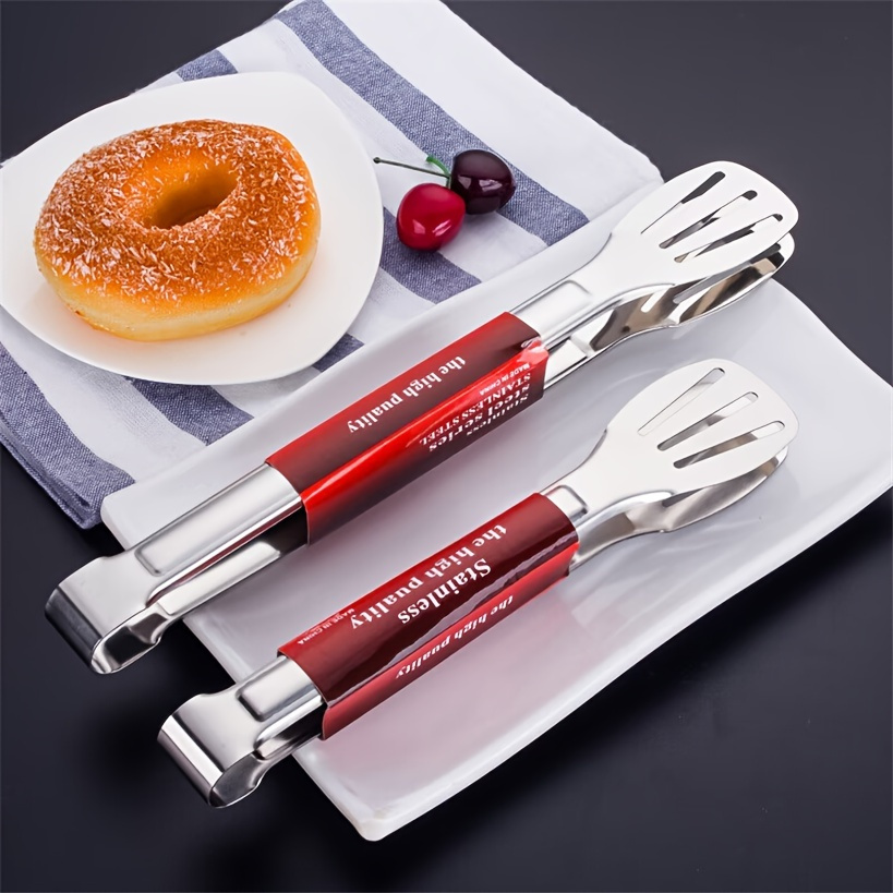 

4pc Stainless Steel Tongs Set, Heavy-duty Integrated Design, Ideal For Bread, Bbq, Salad - Food Serving Clips For Home & Restaurant