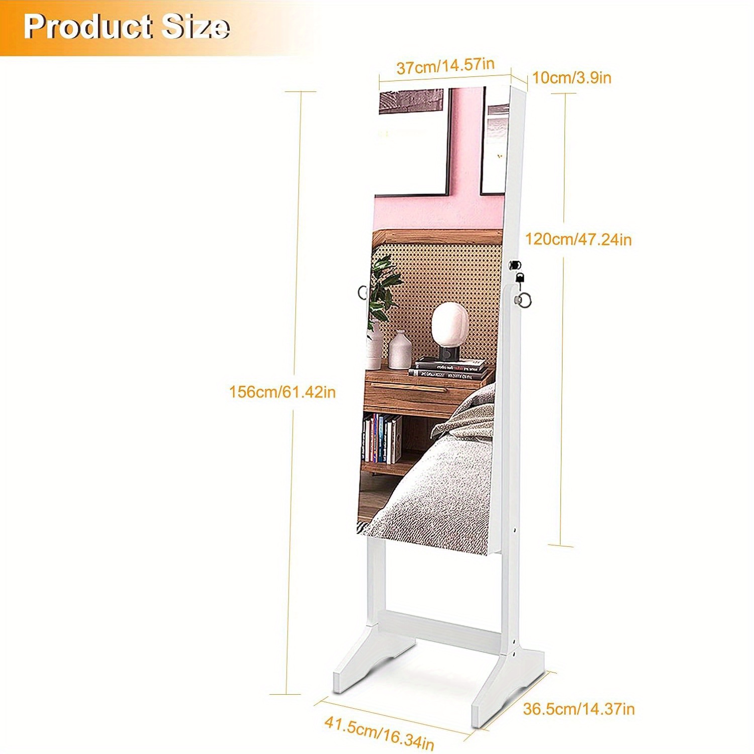 TEMU Multifunctional Standing Jewelry Cabinet: With Large Capacity, Lockable, -angle Adjustable Mirror, And Elegant Storage Design