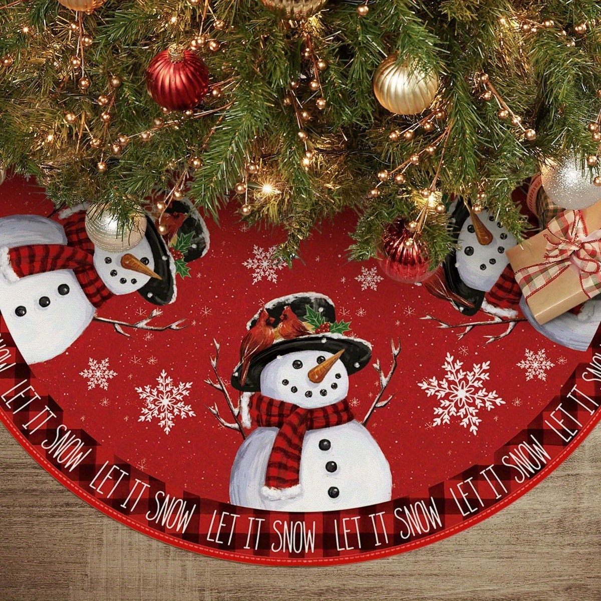 

Sm:)e Snowflake Snowman With Scarf Christmas Tree Dress Skirt, Outdoor Decoration Christmas Mat Indoor 36 Inch