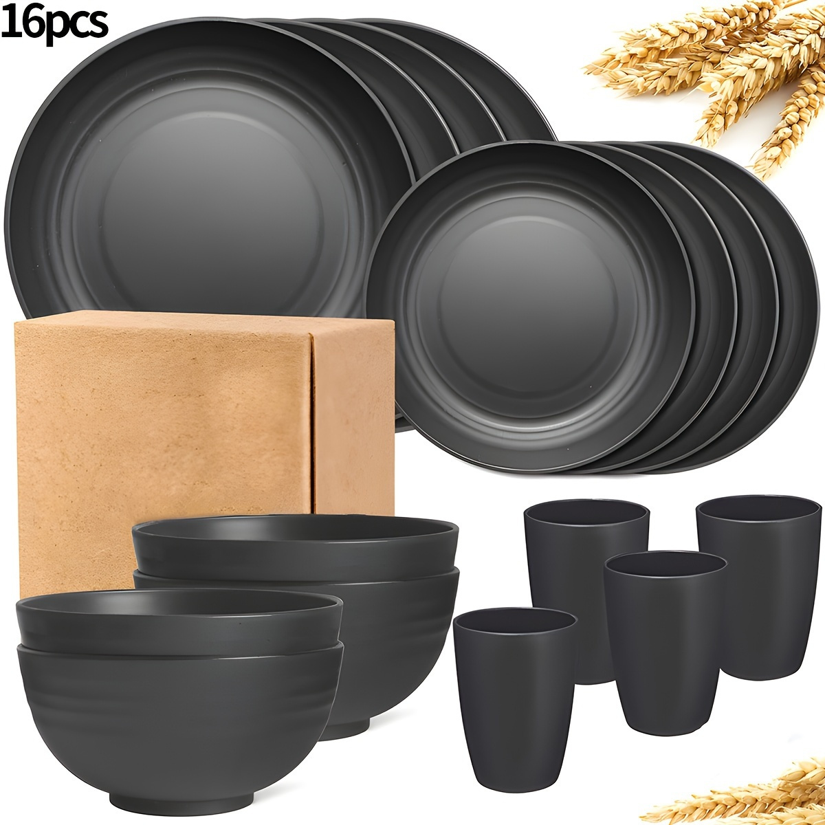E-shop 16/32-teiliges Geschirrset, inklusive Teller, Schüsseln und Tassen, für Zuhause, Familienfeiern, Camping, Picknick, Party, Küchenbedarf,